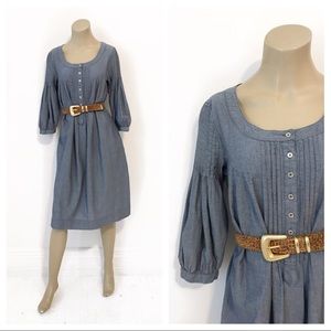 MAX MARA chambray pin tuck dress with pockets.